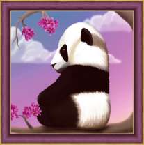 Милая панда на цветущей сакуре