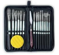 Без бренда «Коробка 50 шт.: Набор кистей для рисования в чехле, премиум набор (15 нейлоновых кистей, 1 мастихин) белые» в Балашихе 