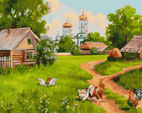 Деревенский двор с видом на храм