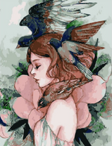 Без бренда «Девушка с большим цветком и птицы» в Балашихе  в интернет-магазине  Без бренда «Девушка с большим цветком и птицы» в Балашихе