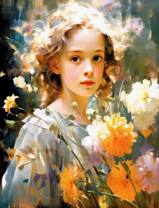 Девочка с букетом полевых цветов