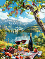 Без бренда «Винный натюрморт с бокалами, бутылкой вина, фруктами и ягодами» в Балашихе 