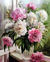 Без бренда «Пионы в прозрачной вазе у окна» в Балашихе 
